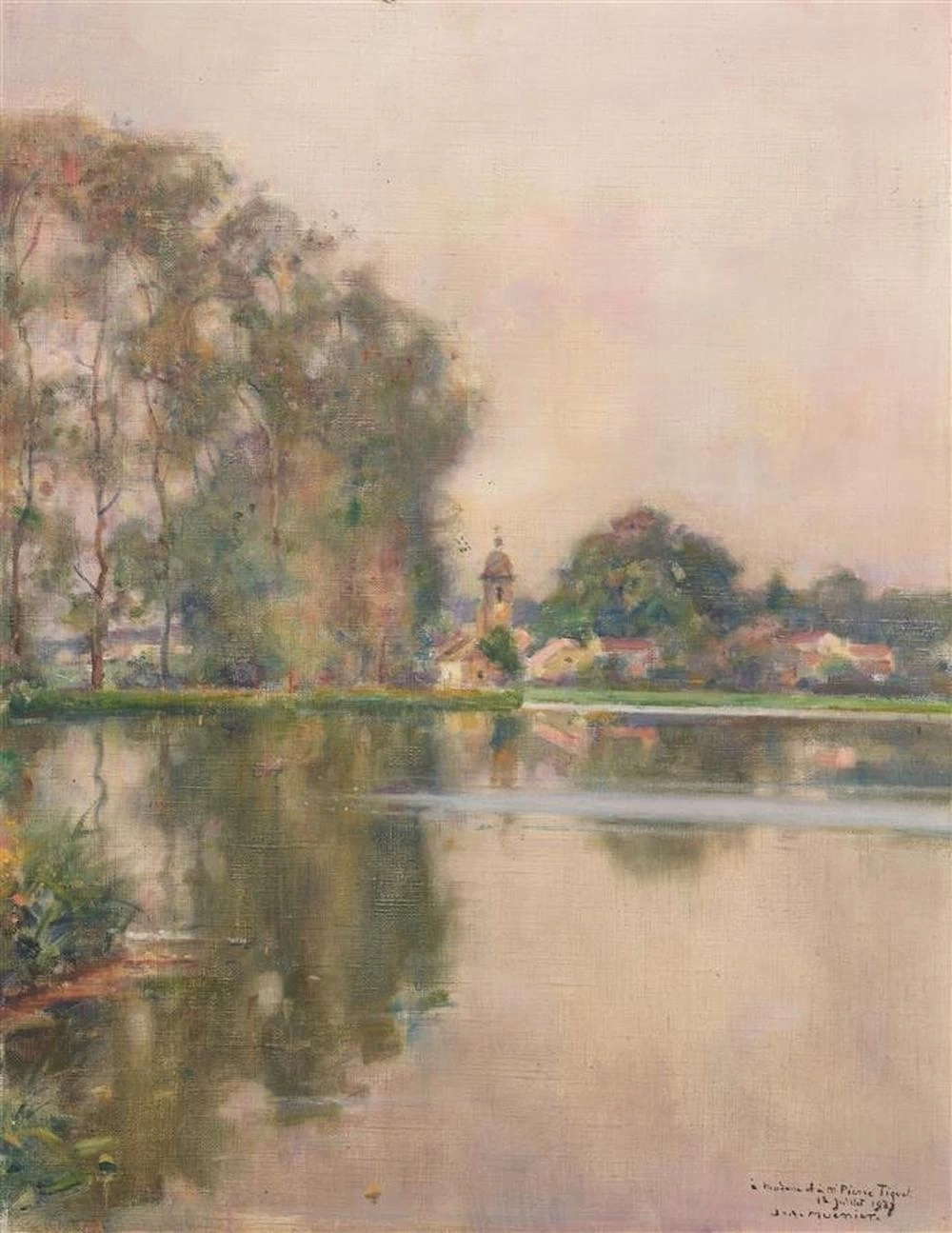 Paesaggio della Franca Contea con il fiume e il campanile